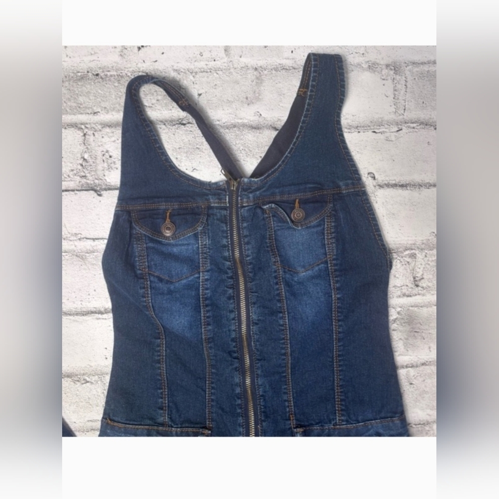 Bluenotes Denim Overalls Jumpsuit Zip Front Fitted Dark Wash - Size Small - Picture 10 of 12